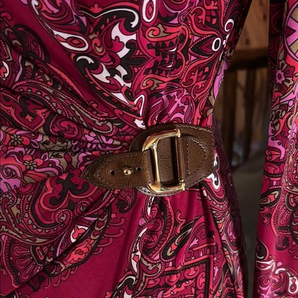 Cache Red Sequin Wrap Dress V-Neck 3/4 Sleeve - Picture 3 of 4